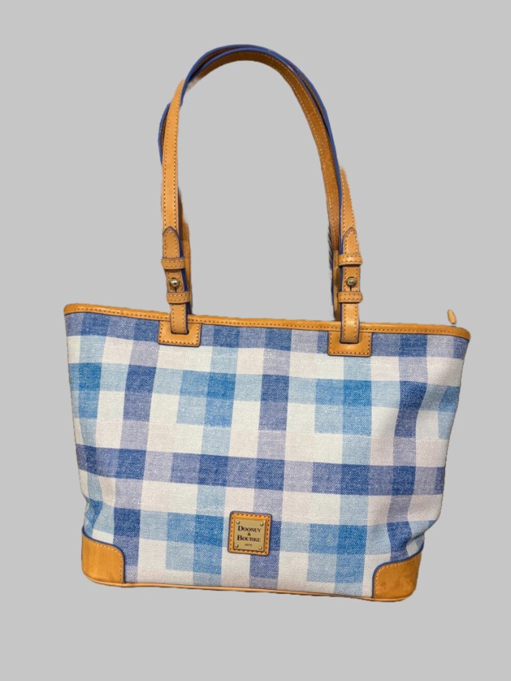 Dooney & Bourke Quadretto Small Leisure Shopper Blue Check Coated Cotton